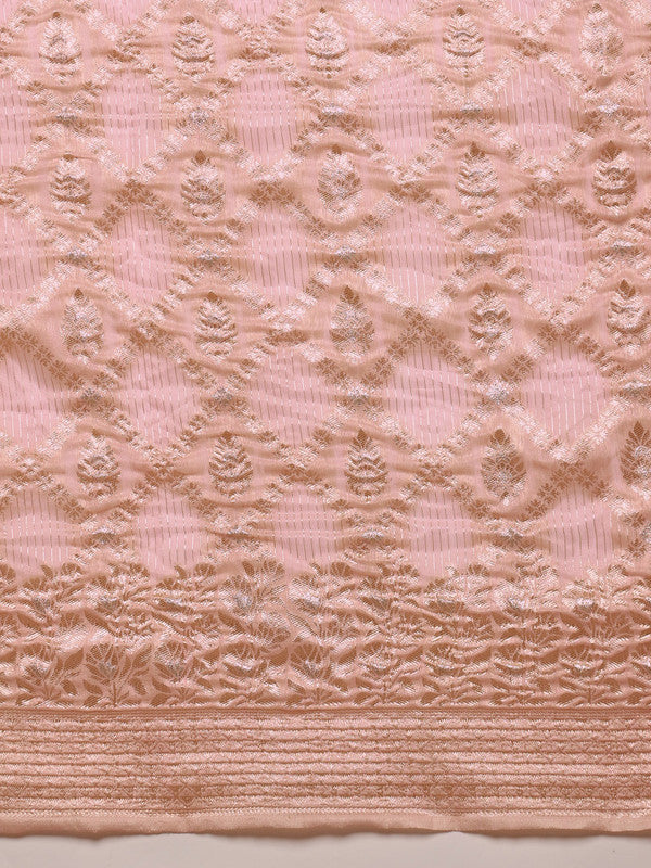 Light Pink Linen Woven Thread Geomatric Saree with Unstitched Blouse - Hiral Fashion | Swadesiicart