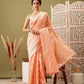 Peach Linen Woven Thread Geomatric Saree with Unstitched Blouse - Hiral Fashion | Swadesiicart