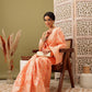 Peach Linen Woven Thread Geomatric Saree with Unstitched Blouse - Hiral Fashion | Swadesiicart