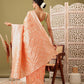 Peach Linen Woven Thread Geomatric Saree with Unstitched Blouse - Hiral Fashion | Swadesiicart