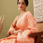 Peach Linen Woven Thread Geomatric Saree with Unstitched Blouse - Hiral Fashion | Swadesiicart