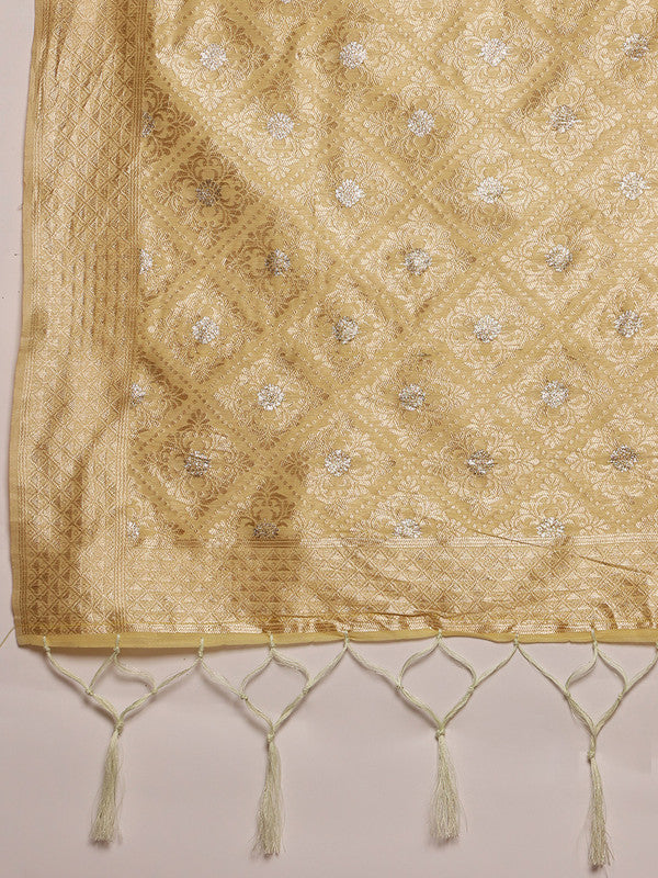 Yellow Linen Woven Thread Geomatric Saree with Unstitched Blouse - Hiral Fashion | Swadesiicart