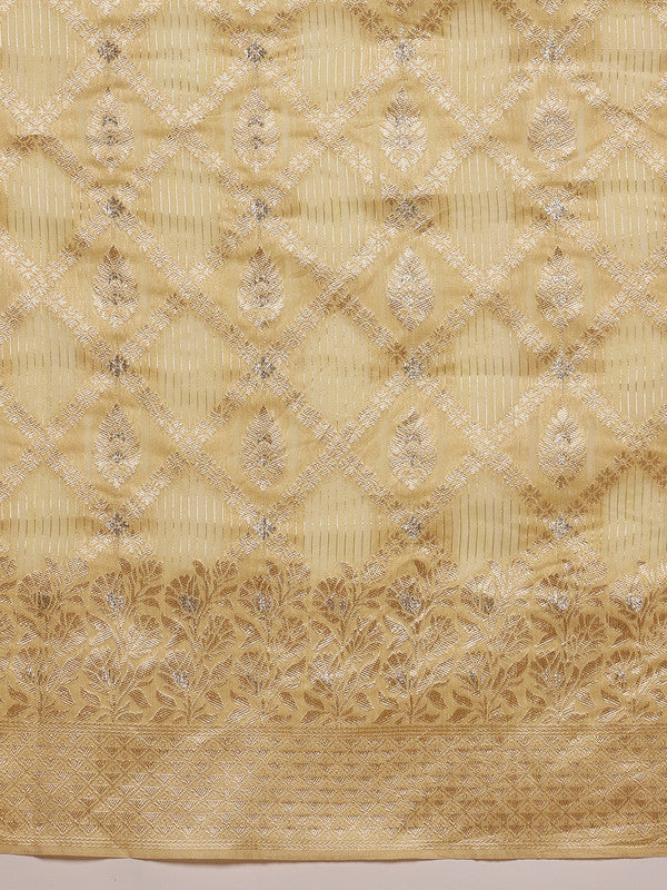 Yellow Linen Woven Thread Geomatric Saree with Unstitched Blouse - Hiral Fashion | Swadesiicart