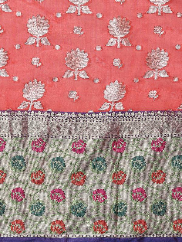 Red Art Silk Woven Zari Design Floral Saree with Unstitched Blouse - Hiral Fashion | Swadesiicart