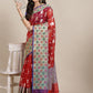 Red Art Silk Woven Zari Design Floral Saree with Unstitched Blouse - Hiral Fashion | Swadesiicart