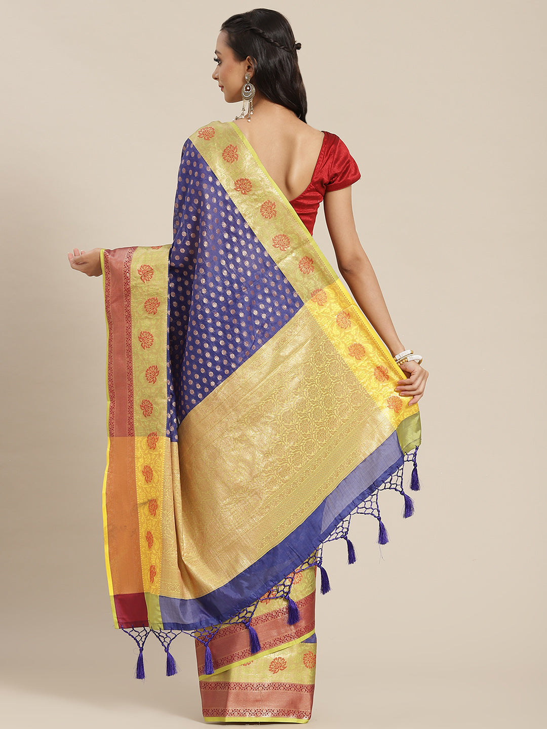 Hiral Fashion Navy Blue Kanjeevaram Art Silk Woven Design Saree | Swadesiicart