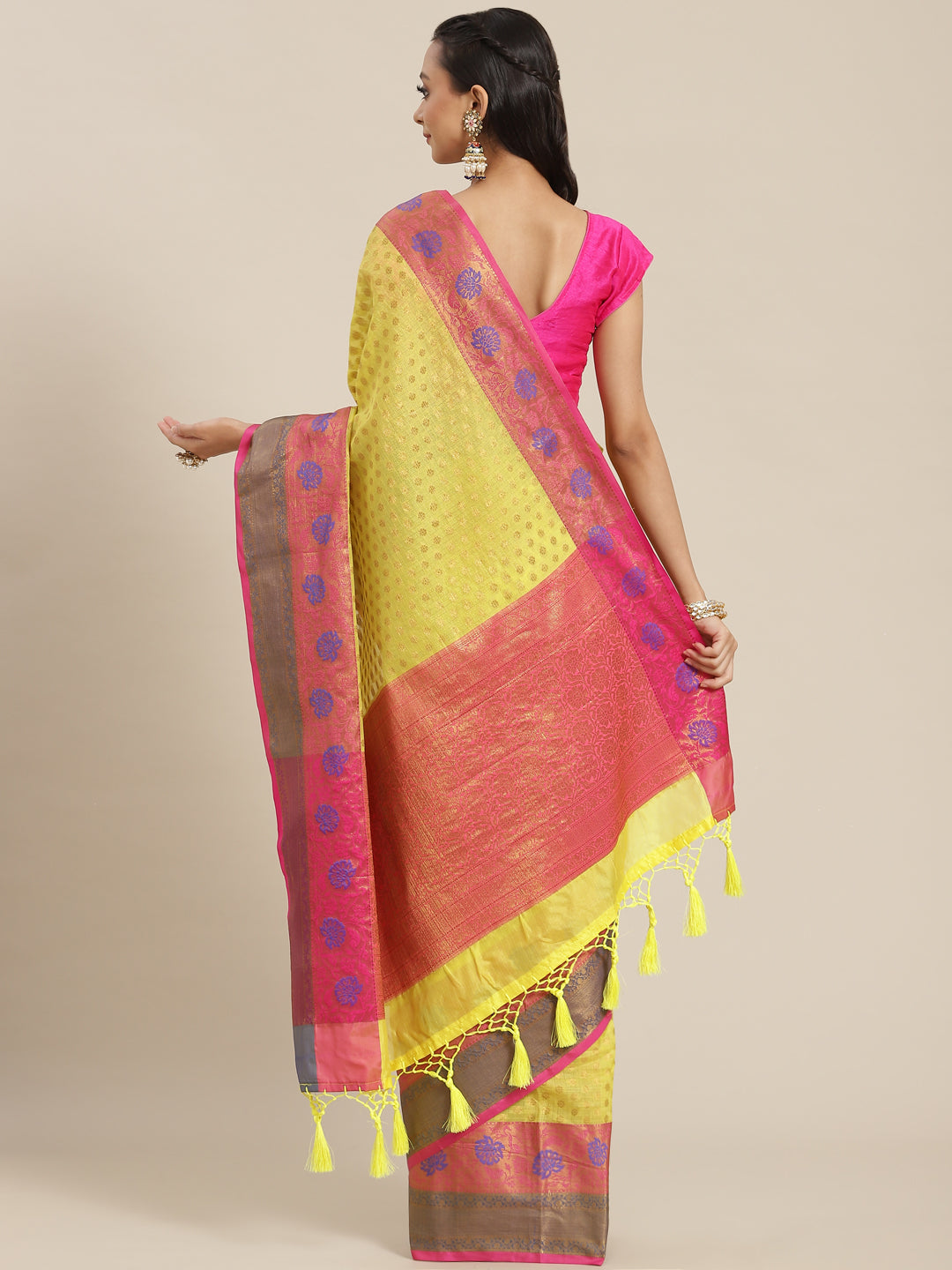 Hiral Fashion Yellow Kanjeevaram Art Silk Woven Design Saree | Swadesiicart