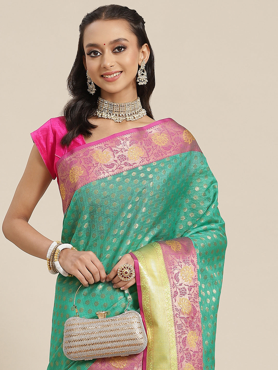Hiral Fashion Green Kanjeevaram Art Silk Woven Design Saree | Swadesiicart