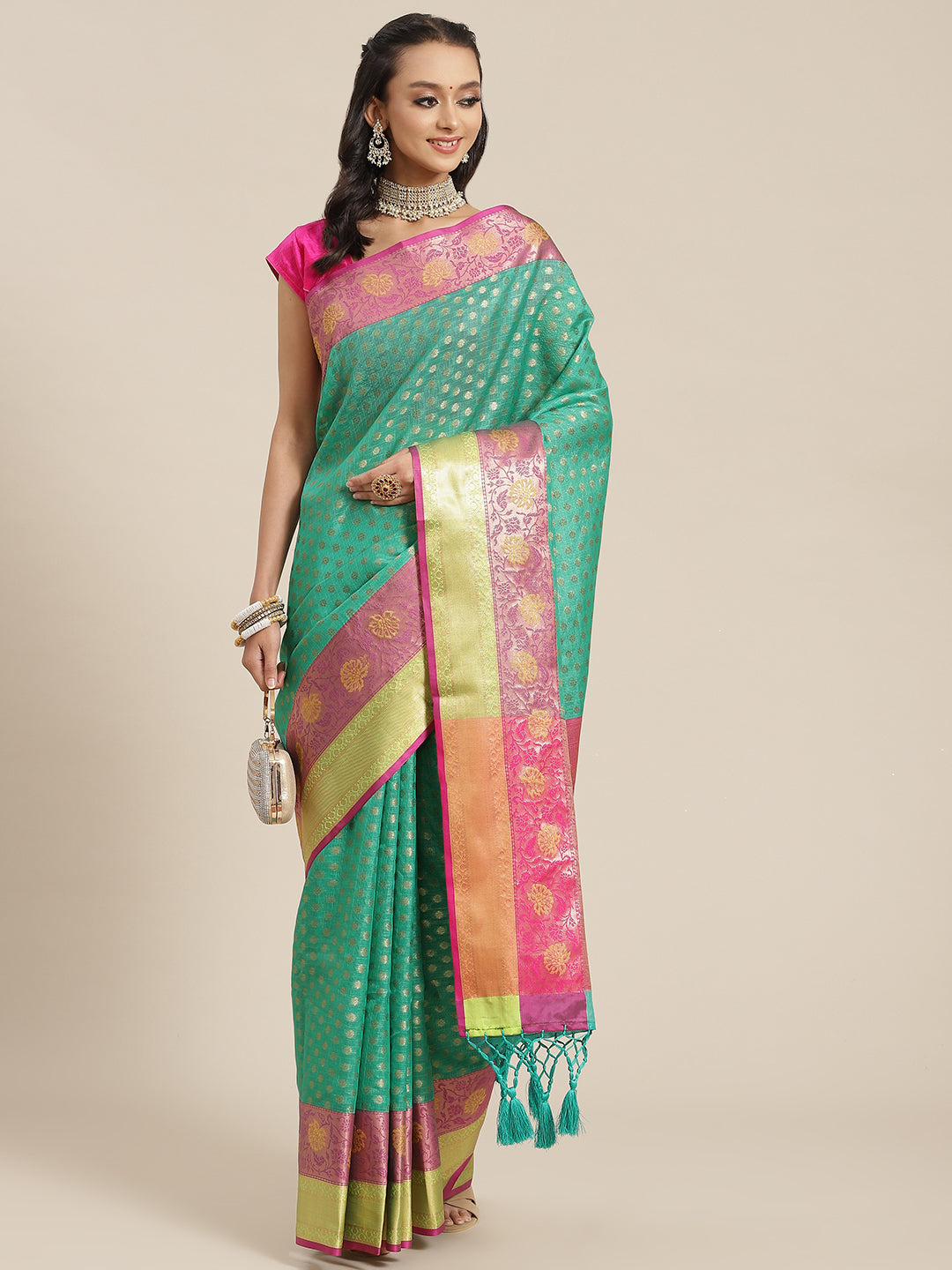 Hiral Fashion Green Kanjeevaram Art Silk Woven Design Saree | Swadesiicart