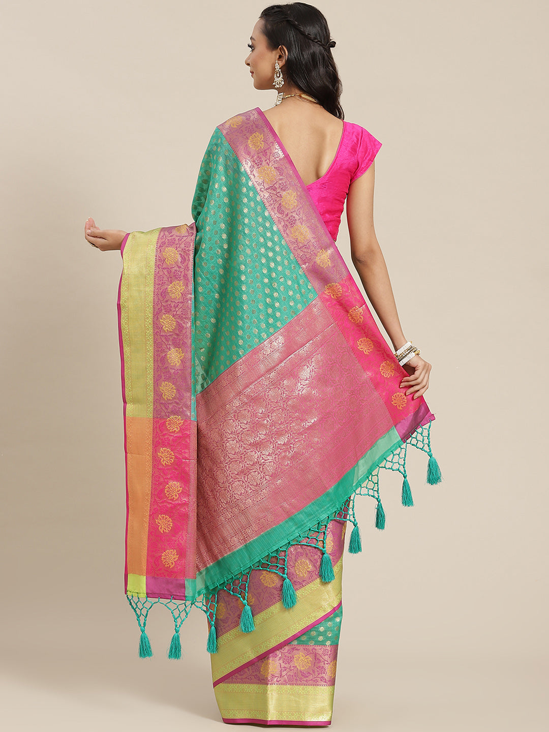 Hiral Fashion Green Kanjeevaram Art Silk Woven Design Saree | Swadesiicart