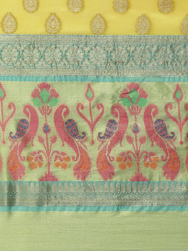 Yellow Art Silk Woven Zari Design Ethnic Motifs Saree with Unstitched Blouse - Hiral Fashion | Swadesiicart