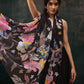 Black Polyester Digital Print Floral Saree with Unstitched Blouse - Hiral Fashion | Swadesiicart