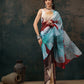Brown Polyester Digital Print Floral Saree with Unstitched Blouse - Hiral Fashion | Swadesiicart