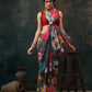 Gray Polyester Digital Print Floral Saree with Unstitched Blouse - Hiral Fashion | Swadesiicart