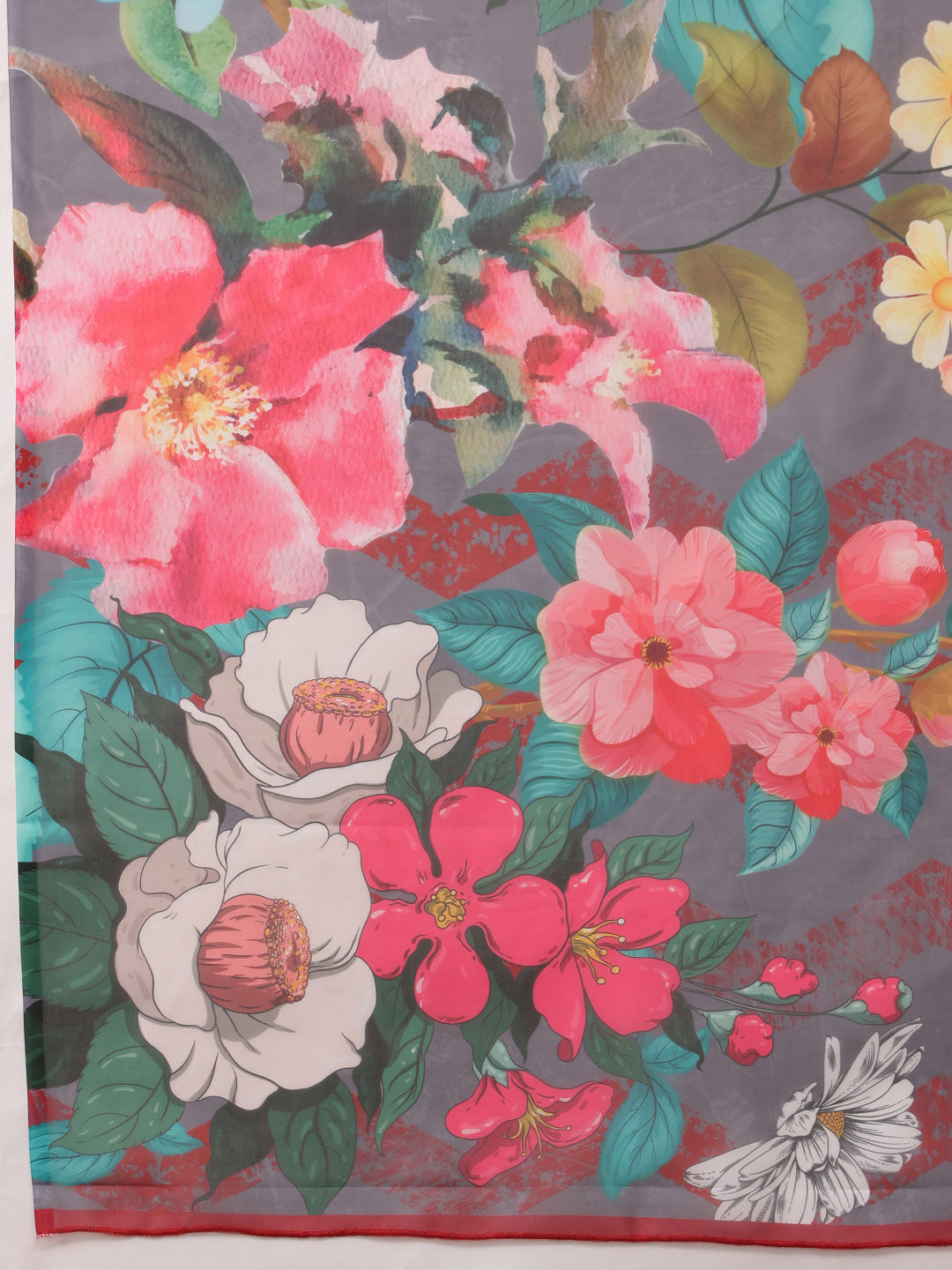 Gray Polyester Digital Print Floral Saree with Unstitched Blouse - Hiral Fashion | Swadesiicart