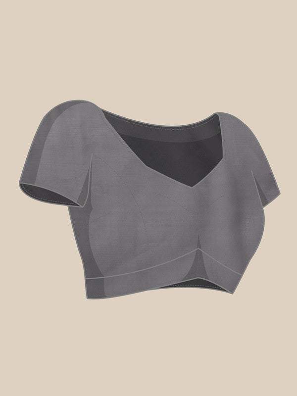 Gray Polyester Digital Print Floral Saree with Unstitched Blouse - Hiral Fashion | Swadesiicart