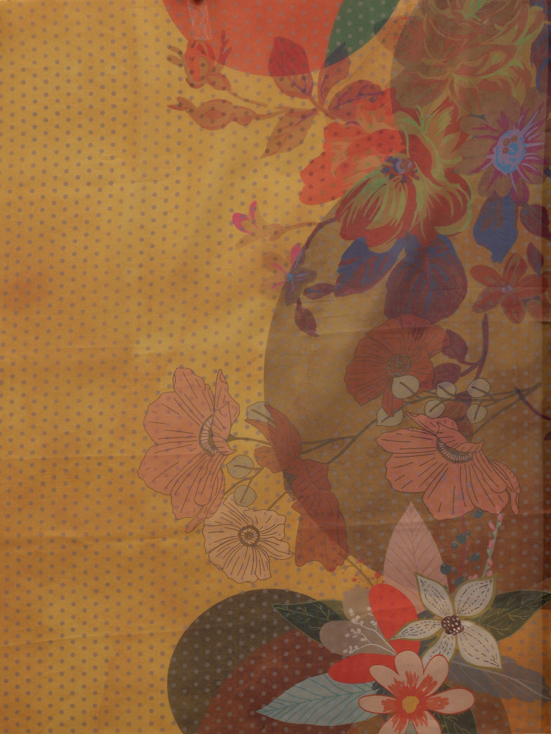 Mustard Polyester Digital Print Floral Saree with Unstitched Blouse - Hiral Fashion | Swadesiicart