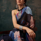 Navy Blue Polyester Digital Print Floral Saree with Unstitched Blouse - Hiral Fashion | Swadesiicart