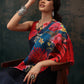 Royal Blue Polyester Digital Print Floral Saree with Unstitched Blouse - Hiral Fashion | Swadesiicart