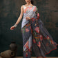 Sky Blue Polyester Digital Print Floral Saree with Unstitched Blouse - Hiral Fashion | Swadesiicart