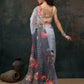 Sky Blue Polyester Digital Print Floral Saree with Unstitched Blouse - Hiral Fashion | Swadesiicart