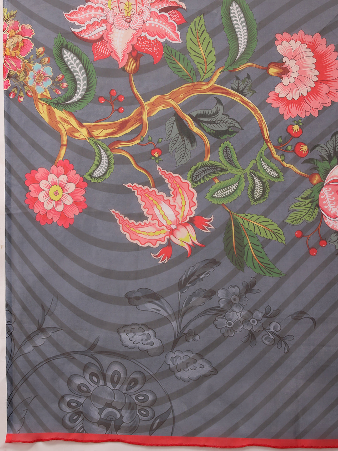 Sky Blue Polyester Digital Print Floral Saree with Unstitched Blouse - Hiral Fashion | Swadesiicart