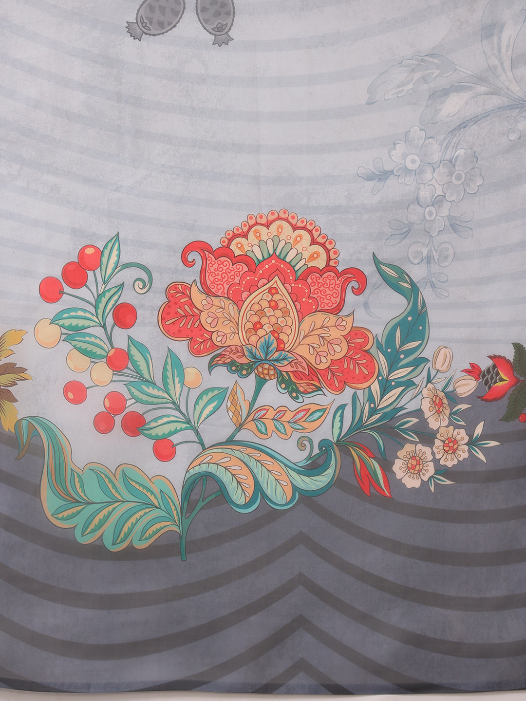 Sky Blue Polyester Digital Print Floral Saree with Unstitched Blouse - Hiral Fashion | Swadesiicart