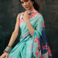 Turquoise Polyester Digital Print Floral Saree with Unstitched Blouse - Hiral Fashion | Swadesiicart