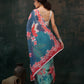 Turquoise Polyester Digital Print Floral Saree with Unstitched Blouse - Hiral Fashion | Swadesiicart
