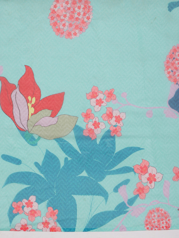 Turquoise Polyester Digital Print Floral Saree with Unstitched Blouse - Hiral Fashion | Swadesiicart