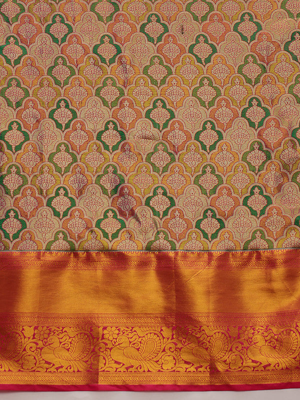 Multicolor Pure Silk Woven Zari Design Floral Saree with Unstitched Blouse - Hiral Fashion | Swadesiicart