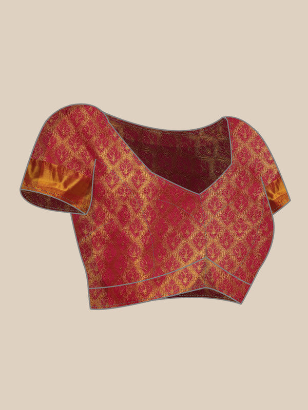 Multicolor Pure Silk Woven Zari Design Floral Saree with Unstitched Blouse - Hiral Fashion | Swadesiicart