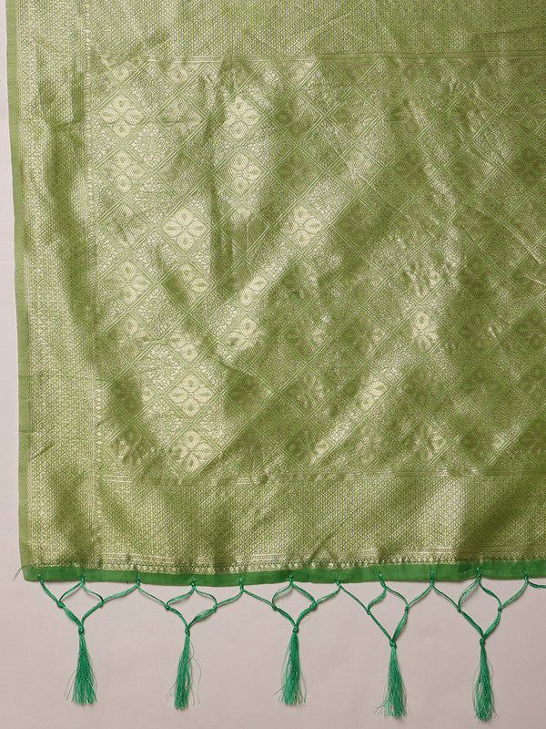 Green Cotton Woven Thread Floral Saree with Unstitched Blouse - Hiral Fashion | Swadesiicart