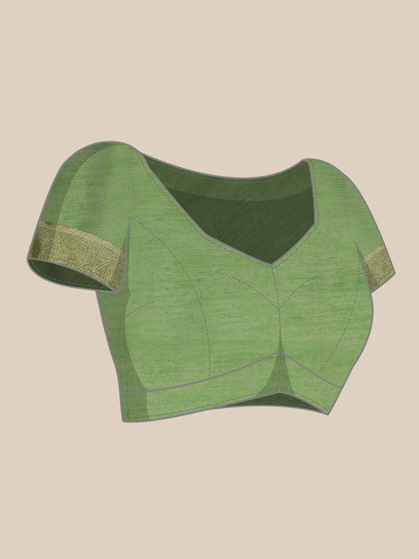 Green Cotton Woven Thread Floral Saree with Unstitched Blouse - Hiral Fashion | Swadesiicart