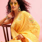 Mustard Cotton Woven Thread Floral Saree with Unstitched Blouse - Hiral Fashion | Swadesiicart