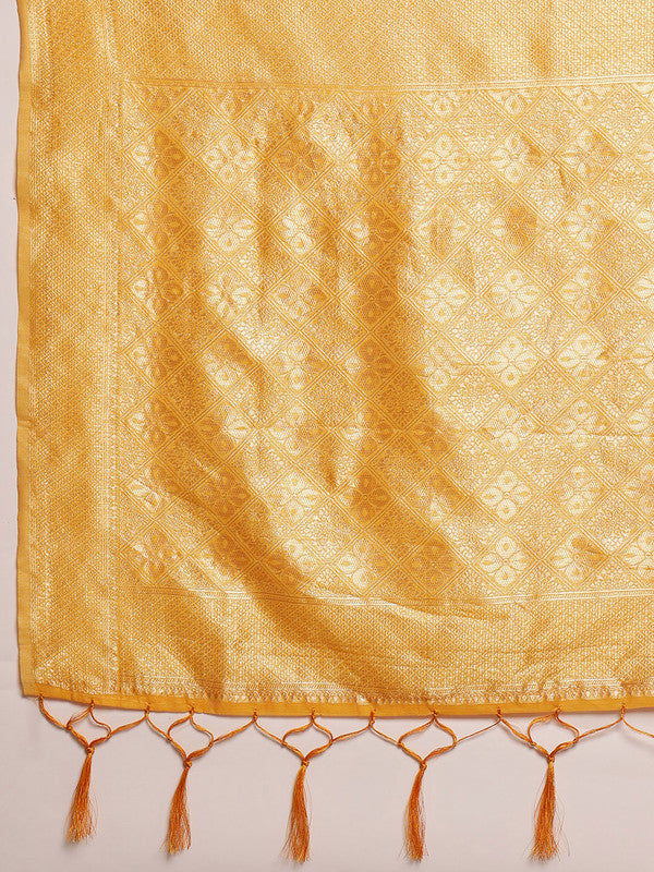 Mustard Cotton Woven Thread Floral Saree with Unstitched Blouse - Hiral Fashion | Swadesiicart