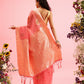 Pink Cotton Woven Thread Floral Saree with Unstitched Blouse - Hiral Fashion | Swadesiicart