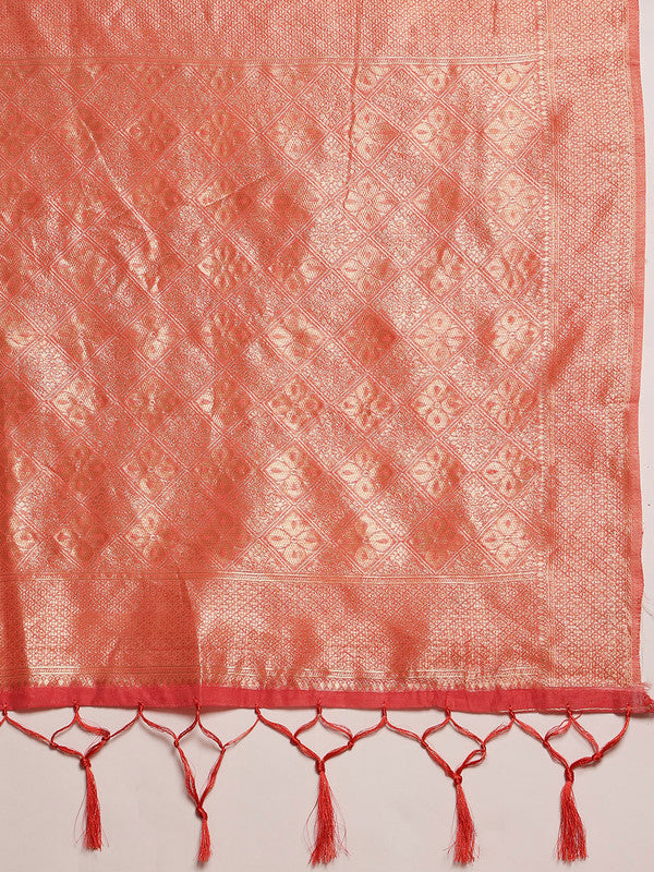Pink Cotton Woven Thread Floral Saree with Unstitched Blouse - Hiral Fashion | Swadesiicart