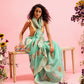Turquoise Cotton Woven Thread Floral Saree with Unstitched Blouse - Hiral Fashion | Swadesiicart