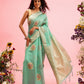 Turquoise Cotton Woven Thread Floral Saree with Unstitched Blouse - Hiral Fashion | Swadesiicart