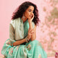 Turquoise Cotton Woven Thread Floral Saree with Unstitched Blouse - Hiral Fashion | Swadesiicart