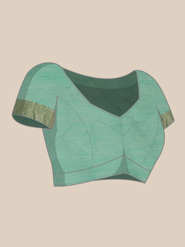 Turquoise Cotton Woven Thread Floral Saree with Unstitched Blouse - Hiral Fashion | Swadesiicart