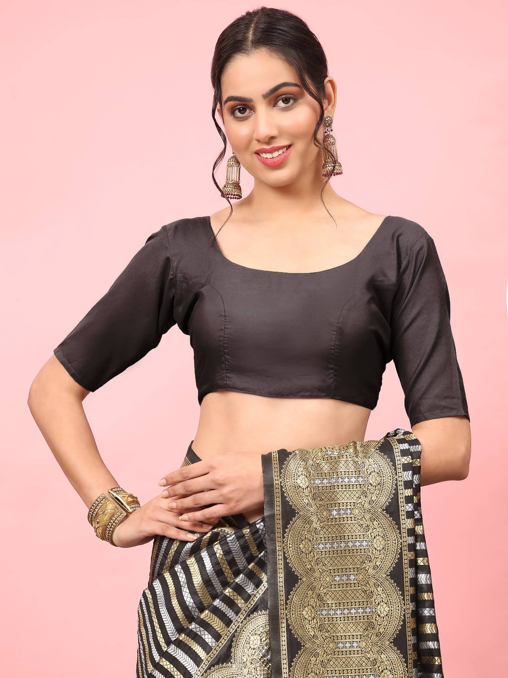 Hiral Fashion Black Banarasi Art Silk Striped Zari Woven Saree | Swadesiicart