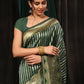 Hiral Fashion Green Banarasi Art Silk Striped Zari Woven Saree | Swadesiicart
