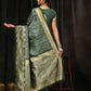 Hiral Fashion Green Banarasi Art Silk Striped Zari Woven Saree | Swadesiicart