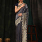 Hiral Fashion Navy Blue Banarasi Art Silk Striped Zari Woven Swadesiicart
