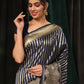 Hiral Fashion Navy Blue Banarasi Art Silk Striped Zari Woven Saree | Swadesiicart