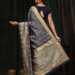 Hiral Fashion Navy Blue Banarasi Art Silk Striped Zari Woven Saree | Swadesiicart