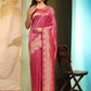 Hiral Fashion Pink Banarasi Art Silk Striped Zari Woven Saree | Swadesiicart