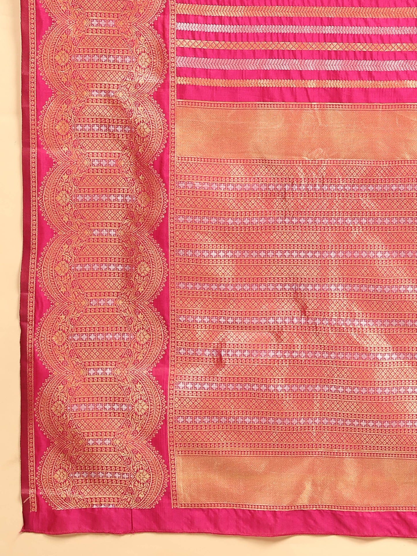 Hiral Fashion Pink Banarasi Art Silk Striped Zari Woven Saree | Swadesiicart
